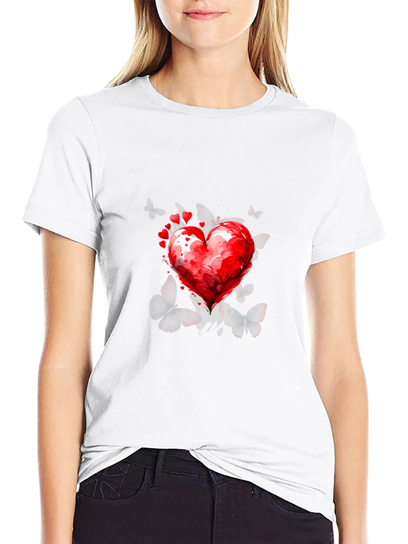 Heart & Butterflies Black T-Shirt