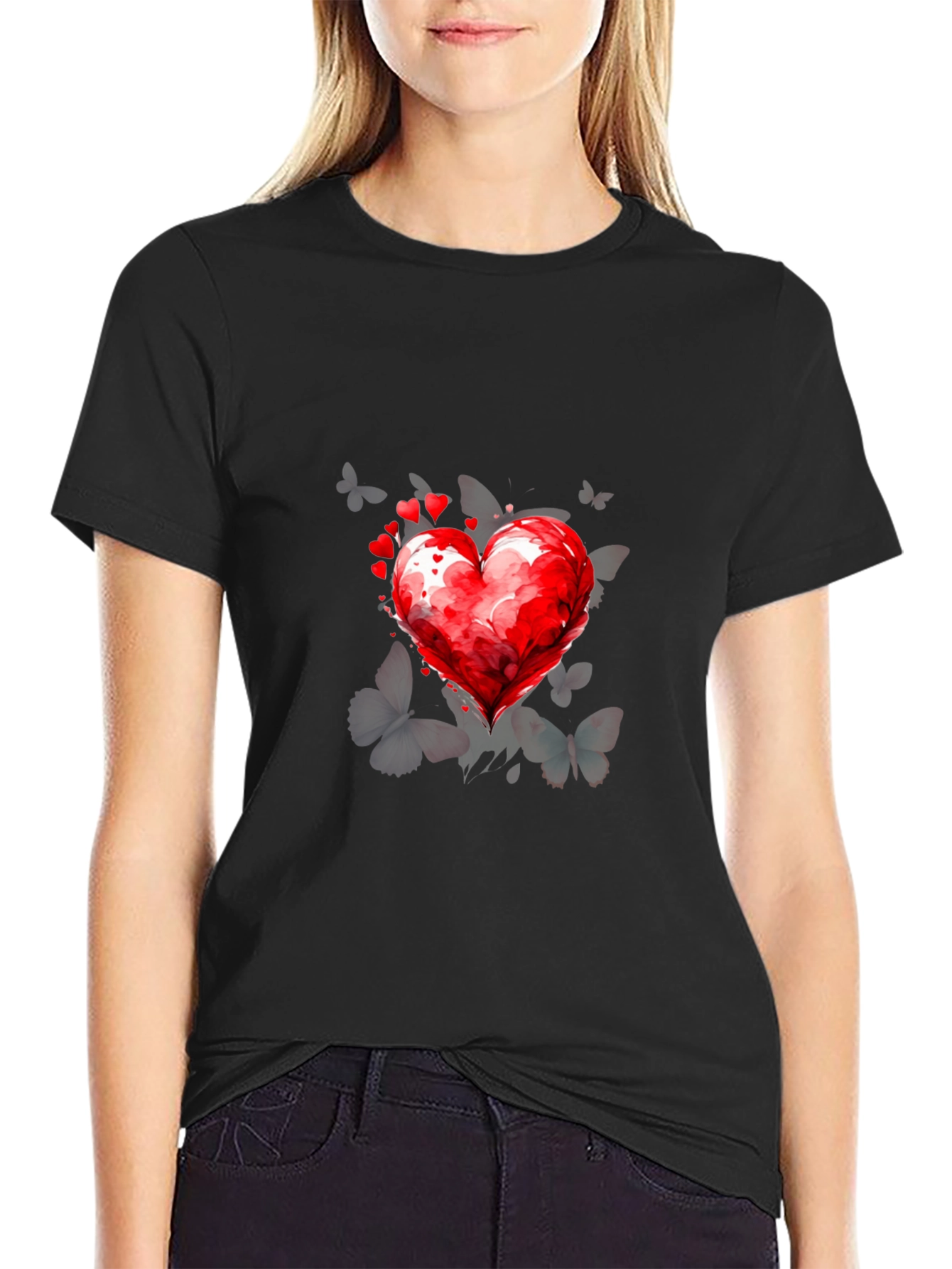 Heart & Butterflies Black T-Shirt