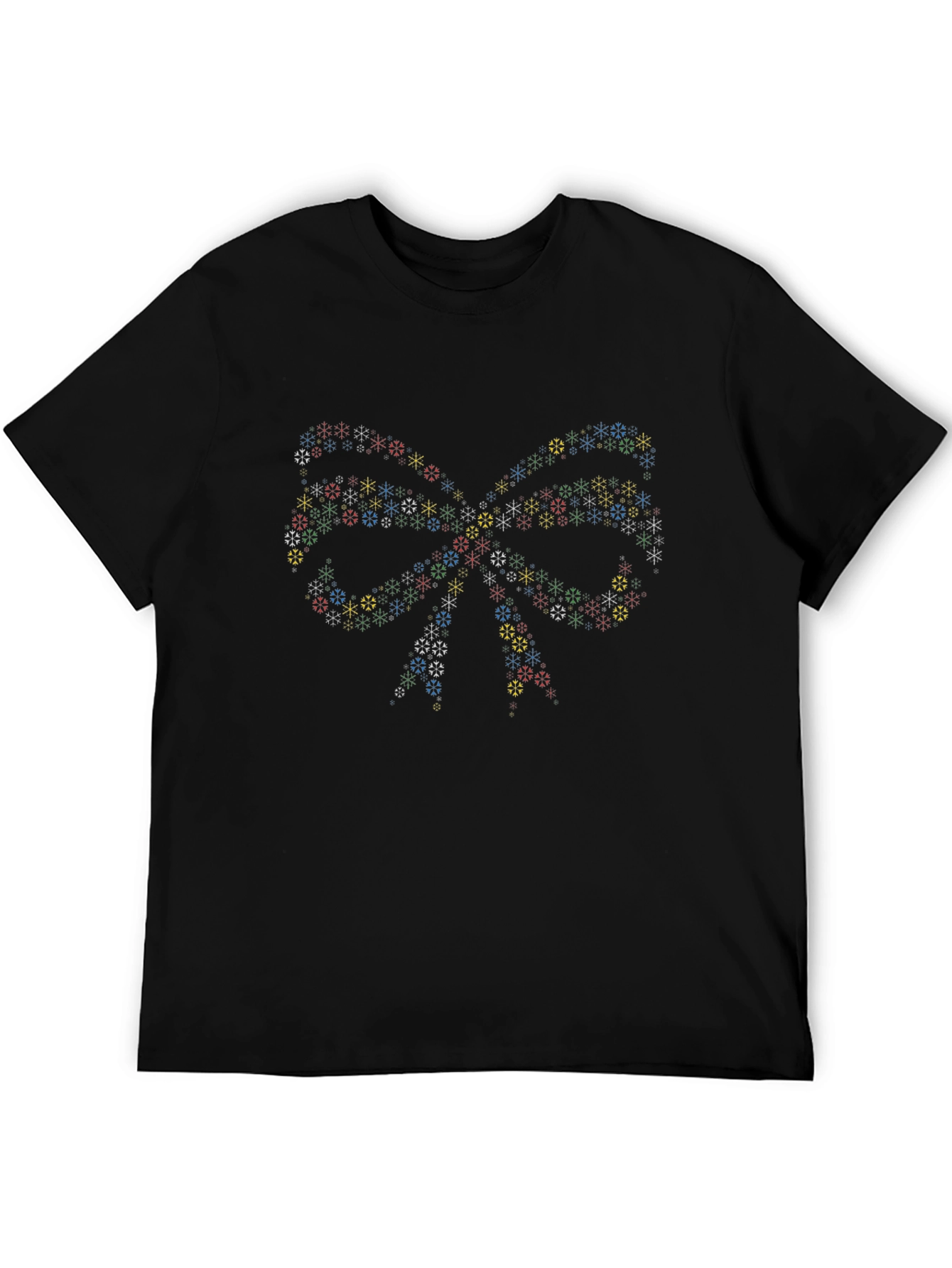 Festive Snowflake Bow Tie Black T-Shirt