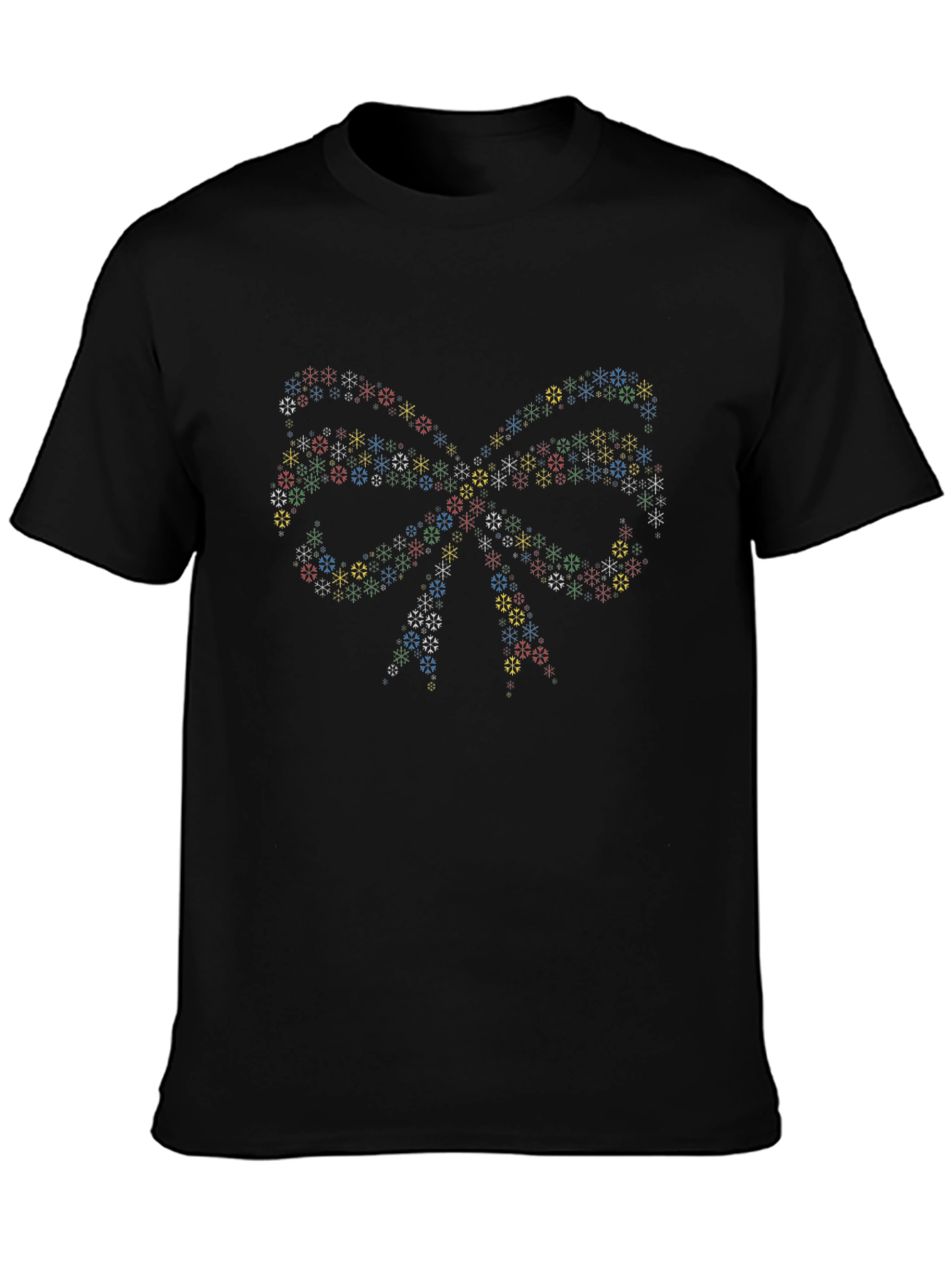 Festive Snowflake Bow Tie Black T-Shirt