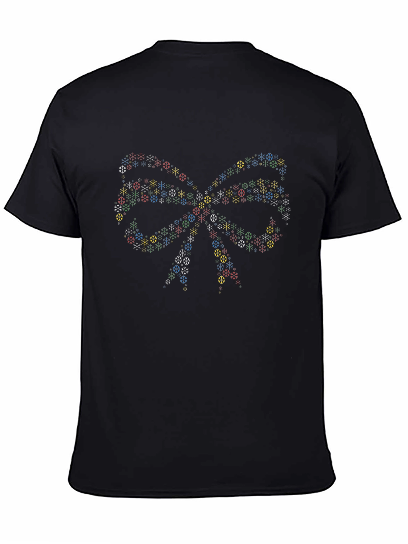 Festive Snowflake Bow Tie Black T-Shirt