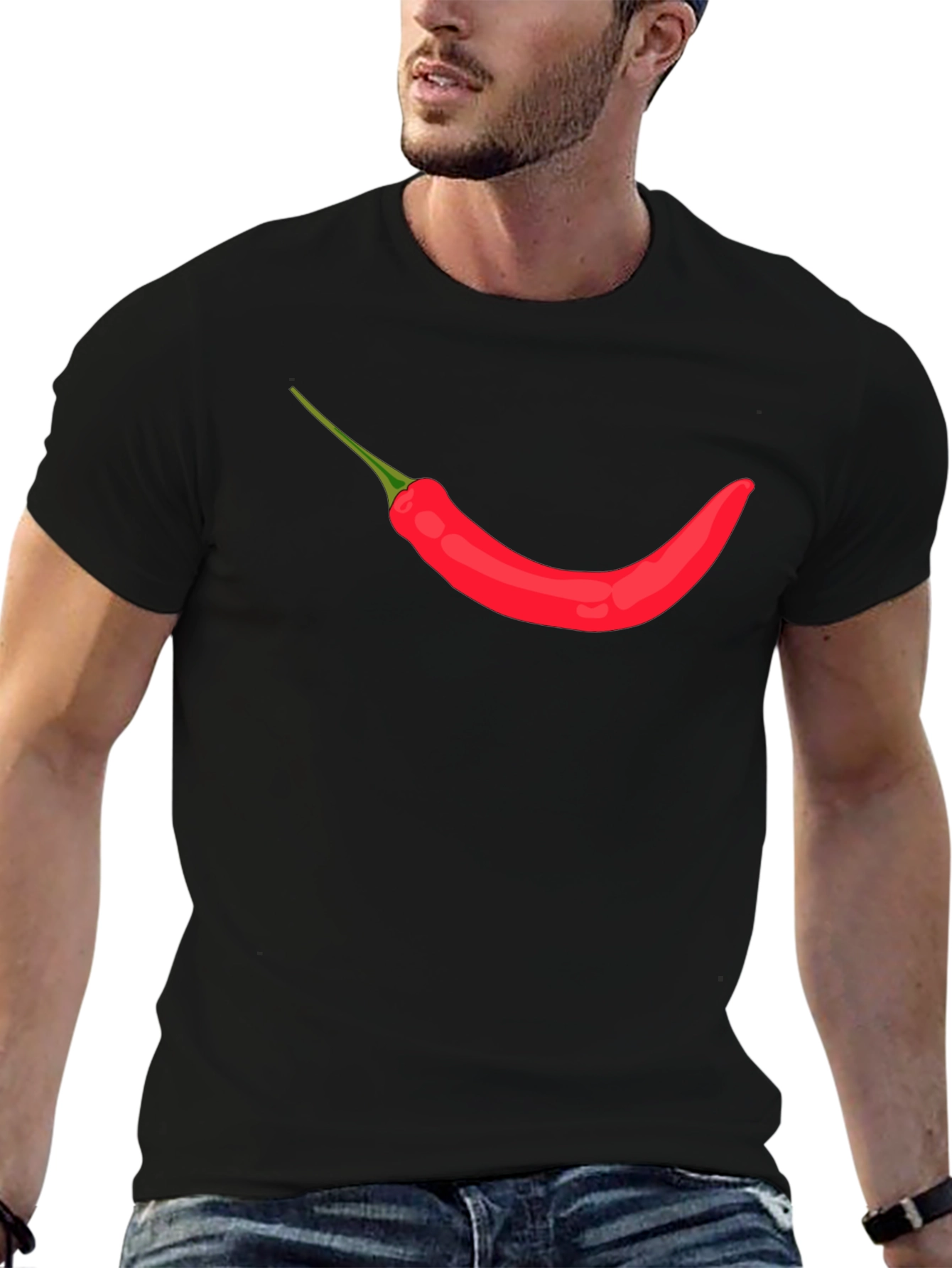 Mens Black T-shirt with Chili Pepper Design