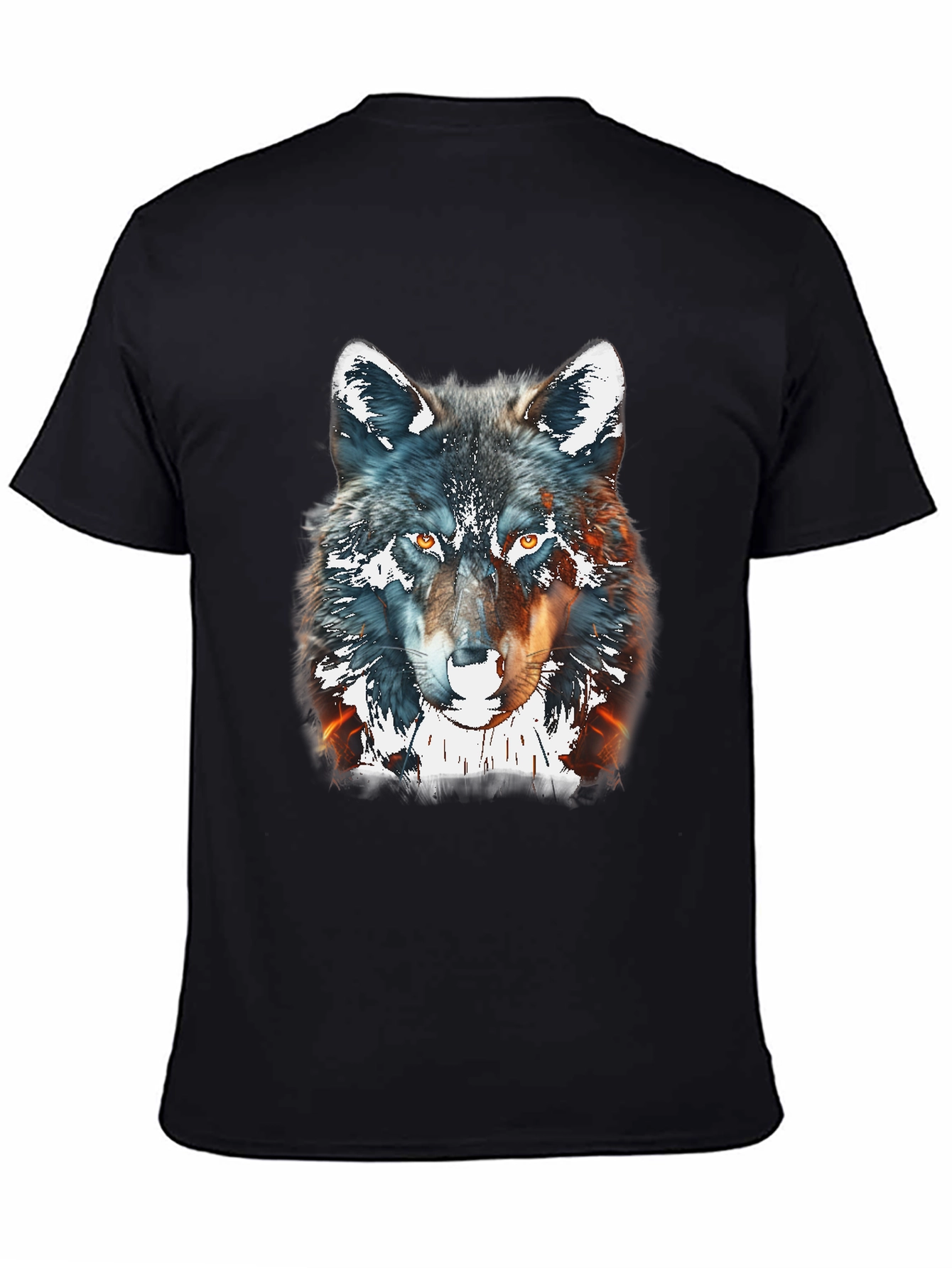 Wolf Graphic Print Tee - Black Cotton Blend