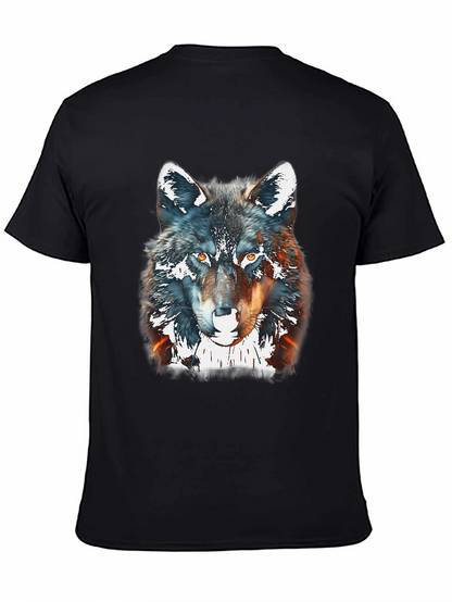 Wolf Graphic Print Tee - Black Cotton Blend