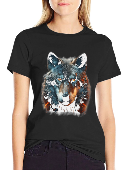 Wolf Graphic Print Tee - Black Cotton Blend