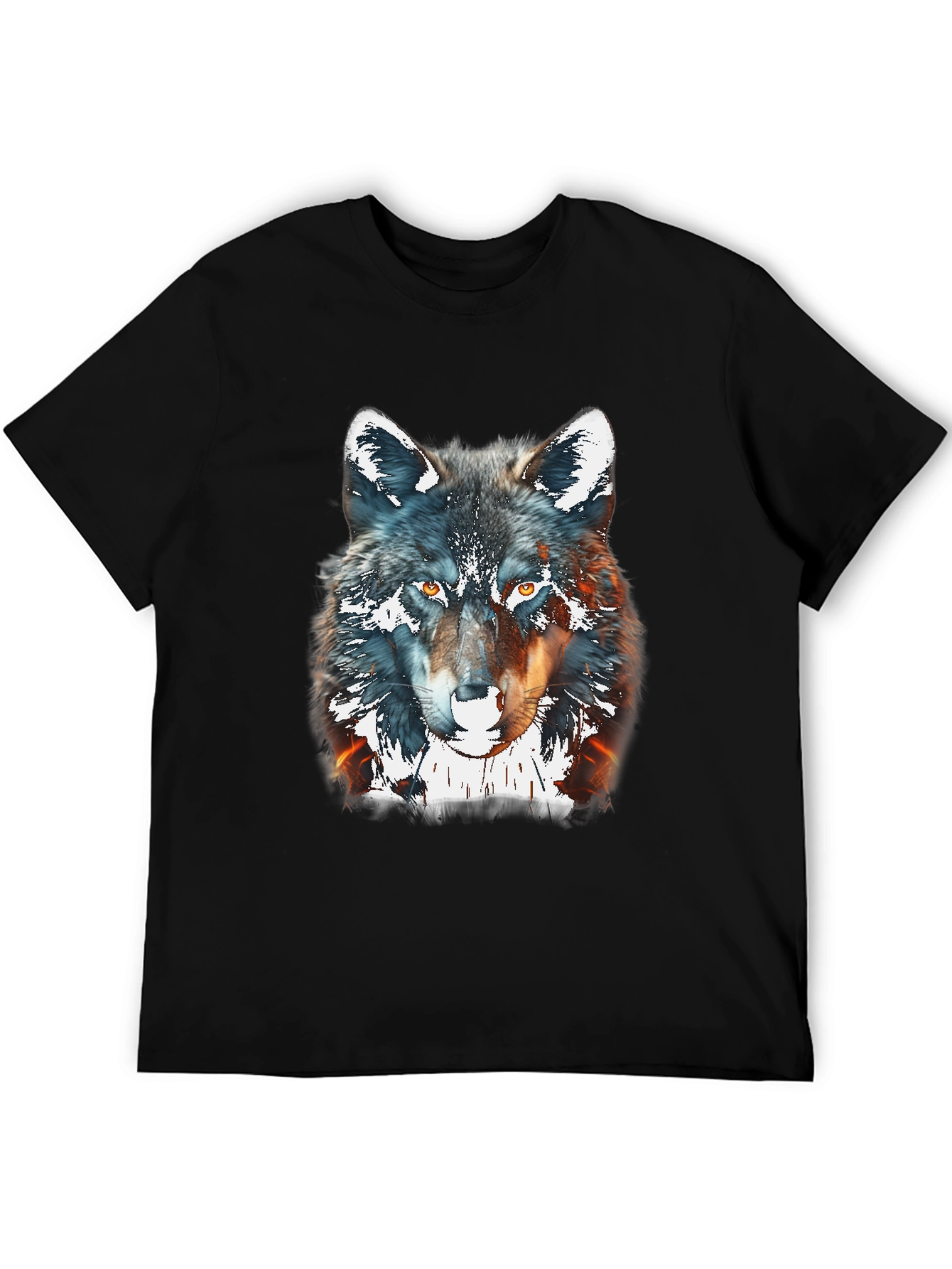 Wolf Graphic Print Tee - Black Cotton Blend