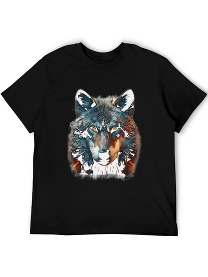 Wolf Graphic Print Tee - Black Cotton Blend