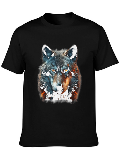 Wolf Graphic Print Tee - Black Cotton Blend