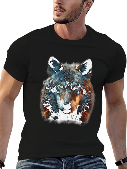 Wolf Graphic Print Tee - Black Cotton Blend