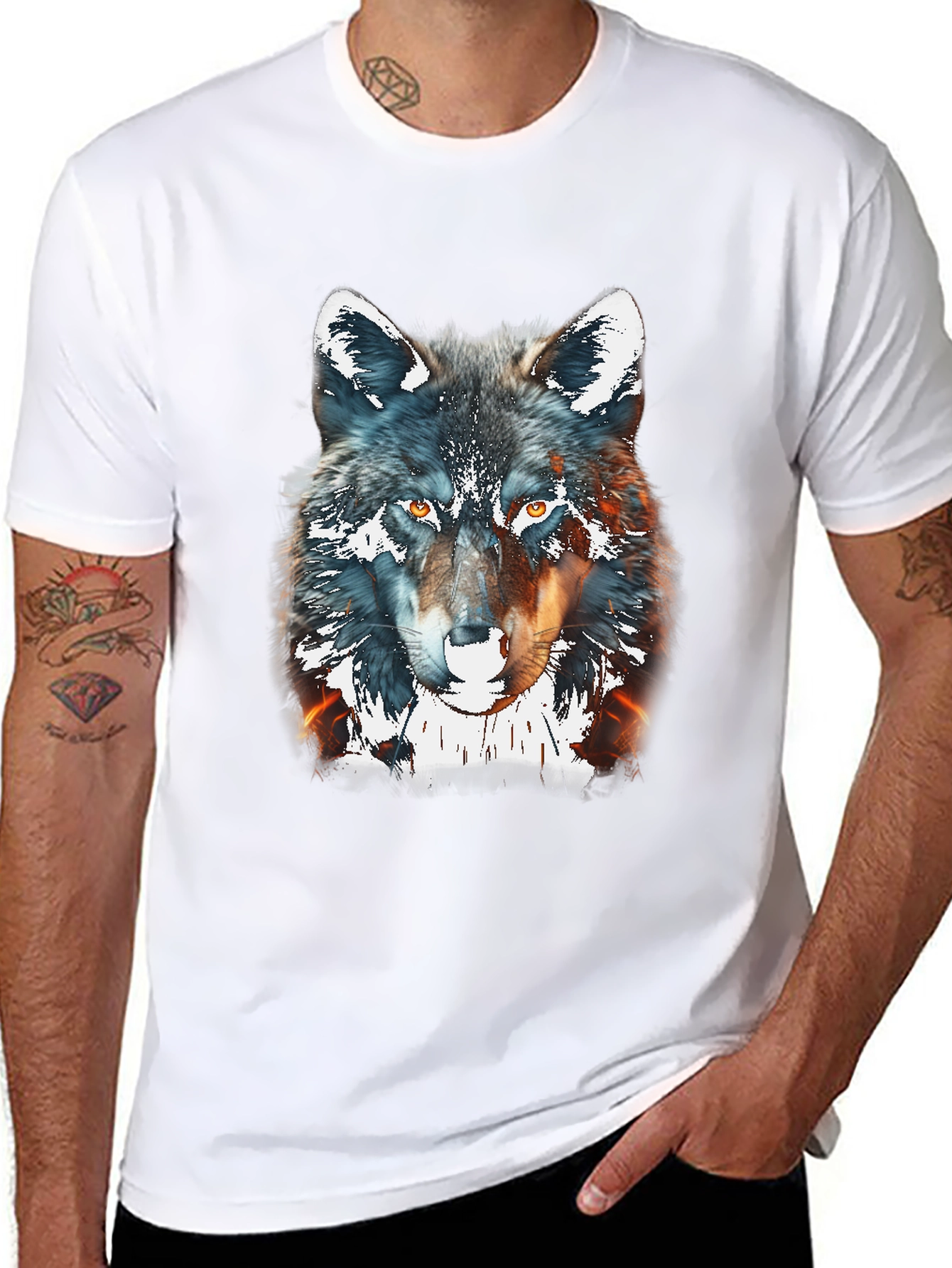 Wolf Graphic Print Tee - Black Cotton Blend