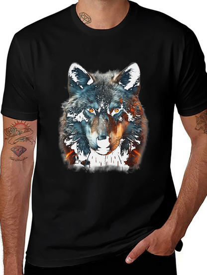 Wolf Graphic Print Tee - Black Cotton Blend