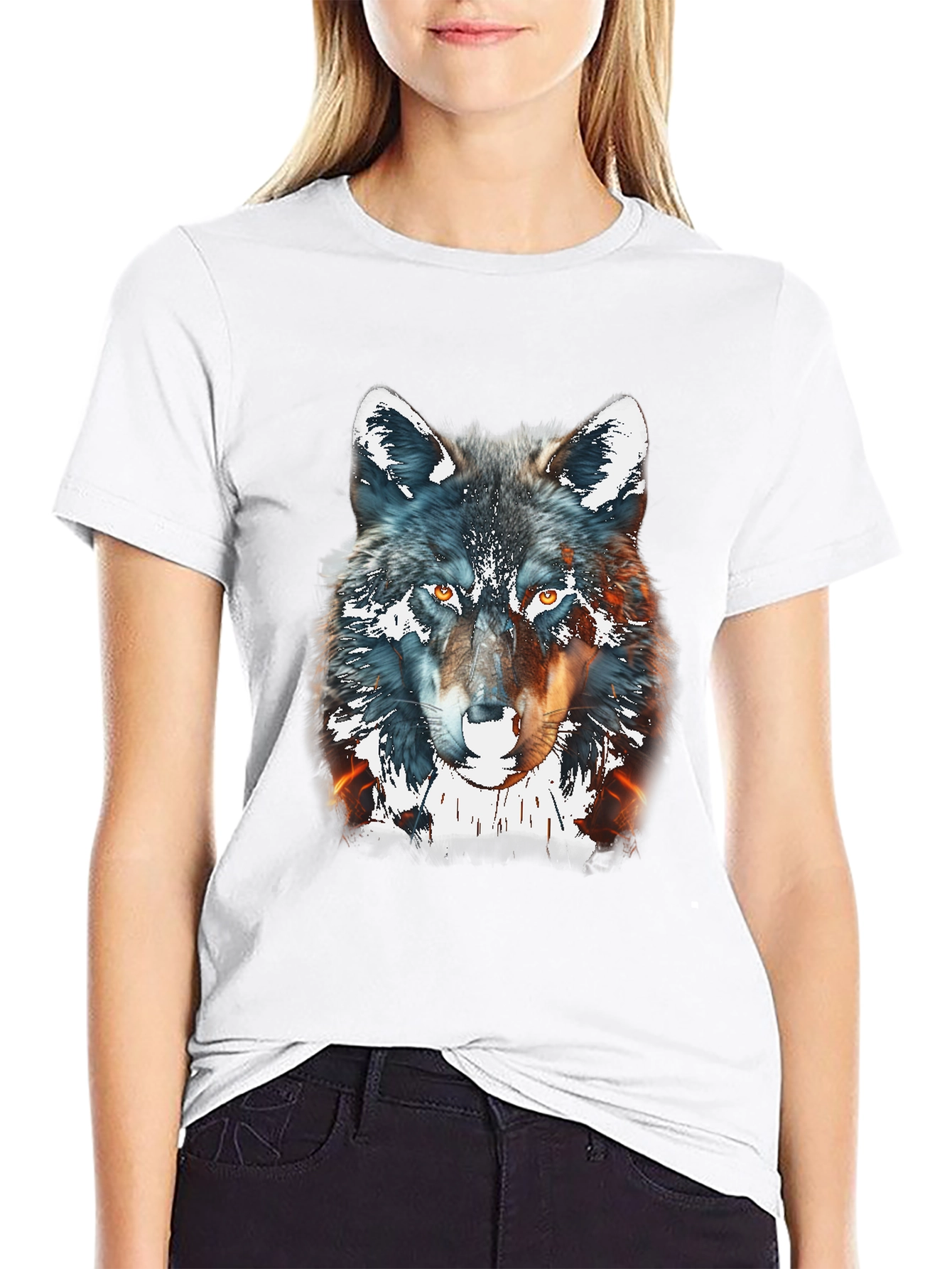 Wolf Graphic Print Tee - Black Cotton Blend