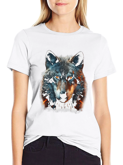 Wolf Graphic Print Tee - Black Cotton Blend