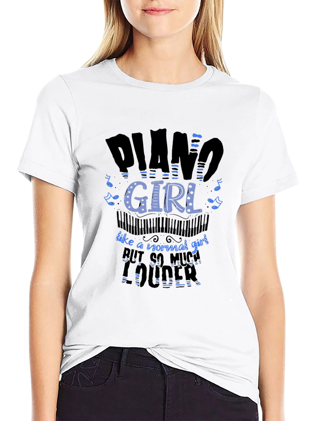 Piano Girl Loud Musician Black T-Shirt