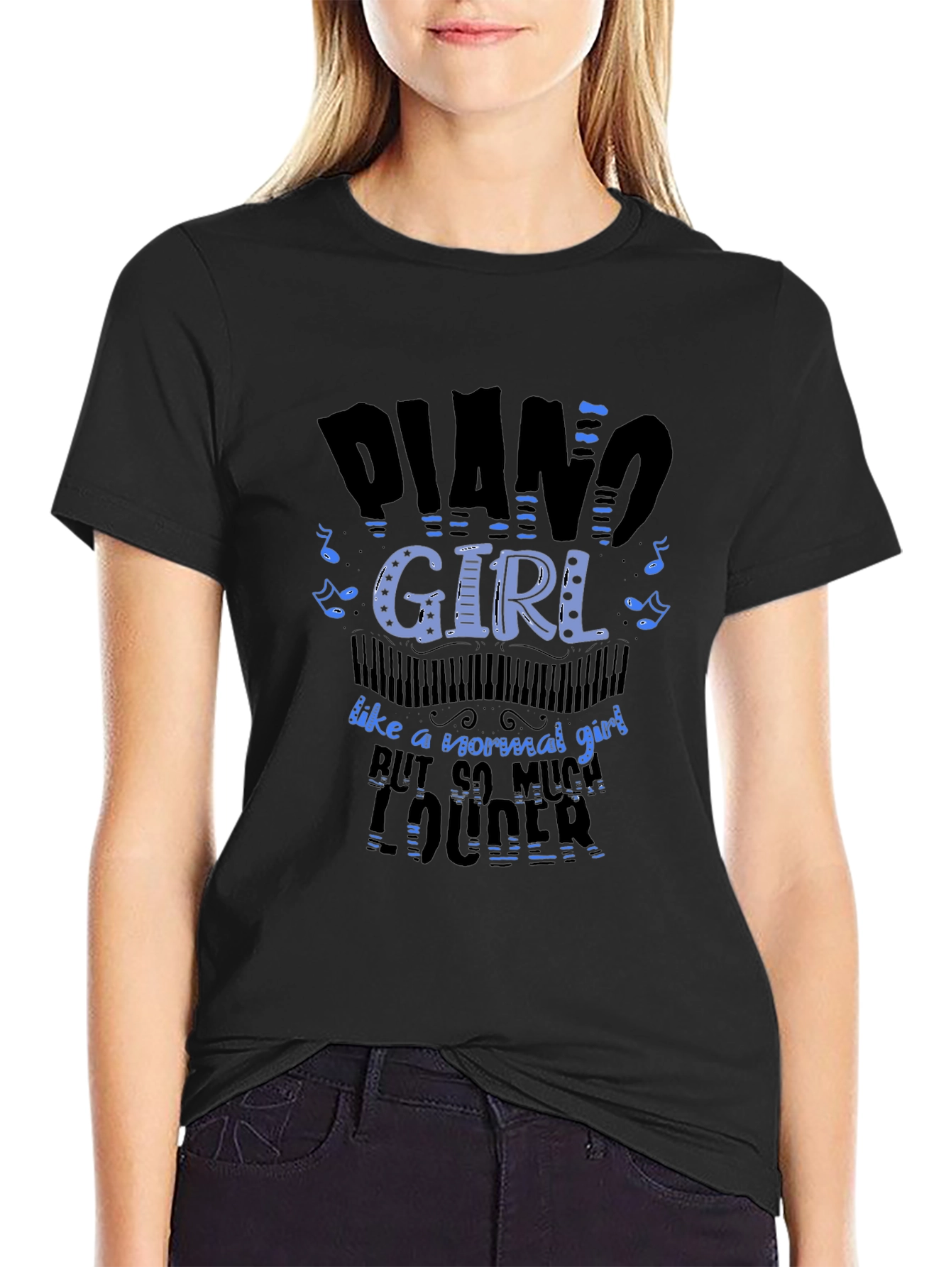 Piano Girl Loud Musician Black T-Shirt