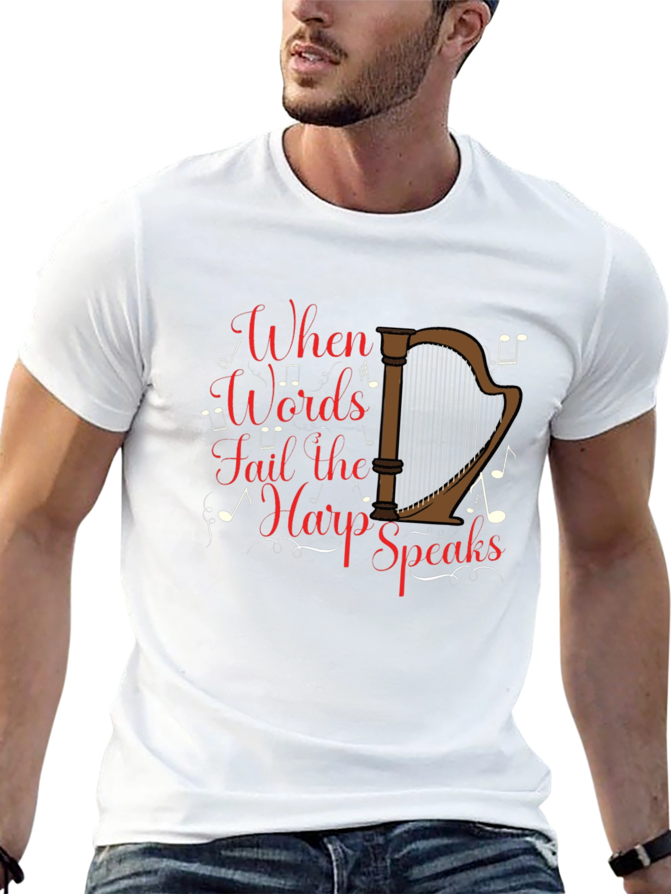 Harp Speaks Black T-Shirt - Musicians Delight