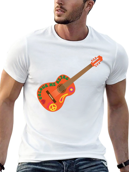 Retro Guitar Graphic T-Shirt - Peace & Music