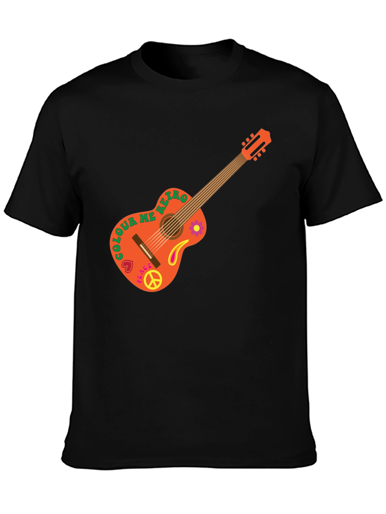 Retro Guitar Graphic T-Shirt - Peace & Music