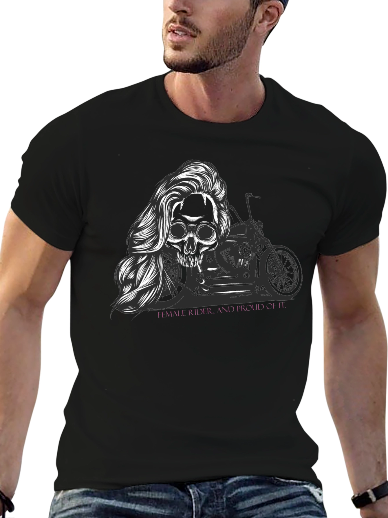 Skull Motorcycle T-Shirt - Female Rider Graphic Tee
