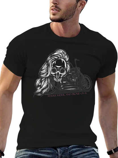Skull Motorcycle T-Shirt - Female Rider Graphic Tee