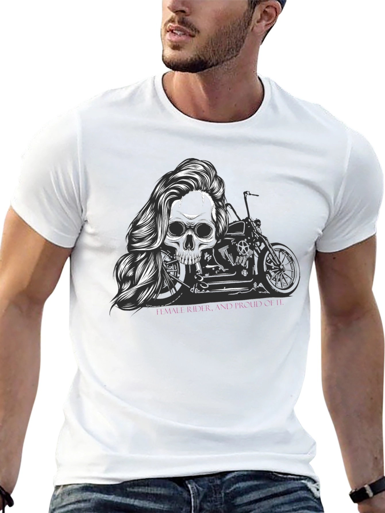 Skull Motorcycle T-Shirt - Female Rider Graphic Tee