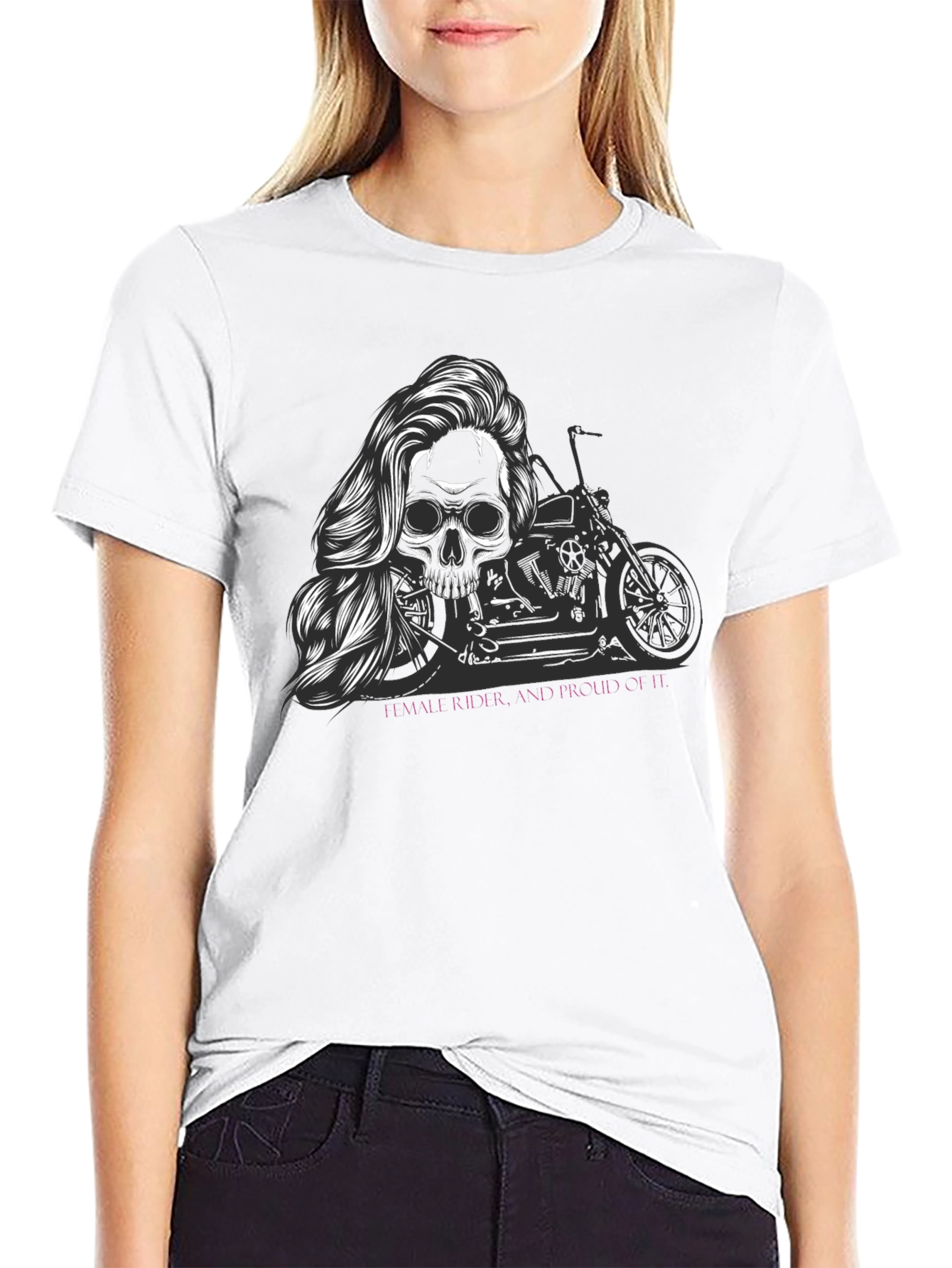 Skull Motorcycle T-Shirt - Female Rider Graphic Tee
