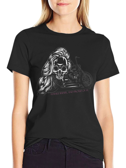 Skull Motorcycle T-Shirt - Female Rider Graphic Tee
