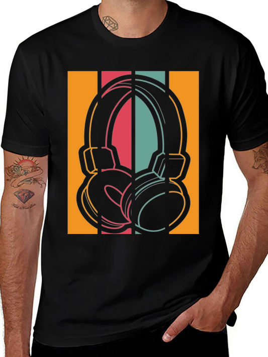 Retro Headphones Graphic Tee - Vintage Style Music Shirt