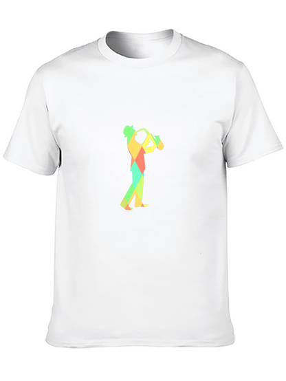 Geometric Saxophone Player Graphic Tee - Black