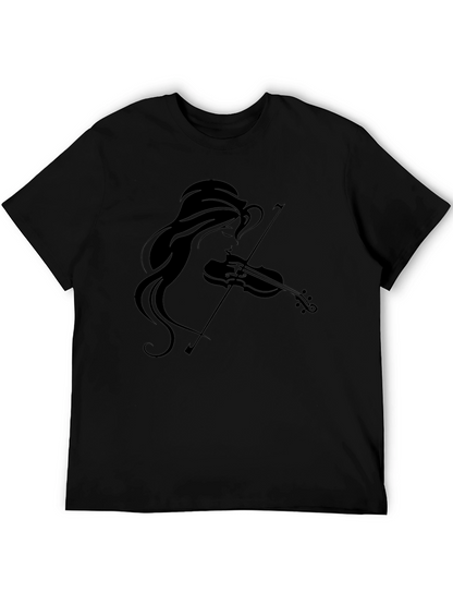 Violin Girl Graphic Tee - Black Cotton T-Shirt