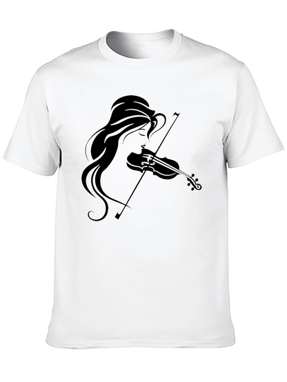 Violin Girl Graphic Tee - Black Cotton T-Shirt