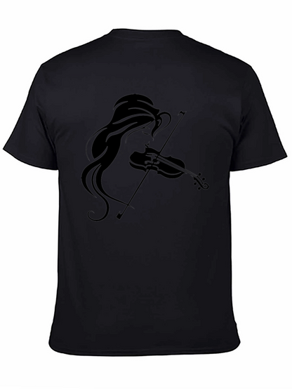Violin Girl Graphic Tee - Black Cotton T-Shirt