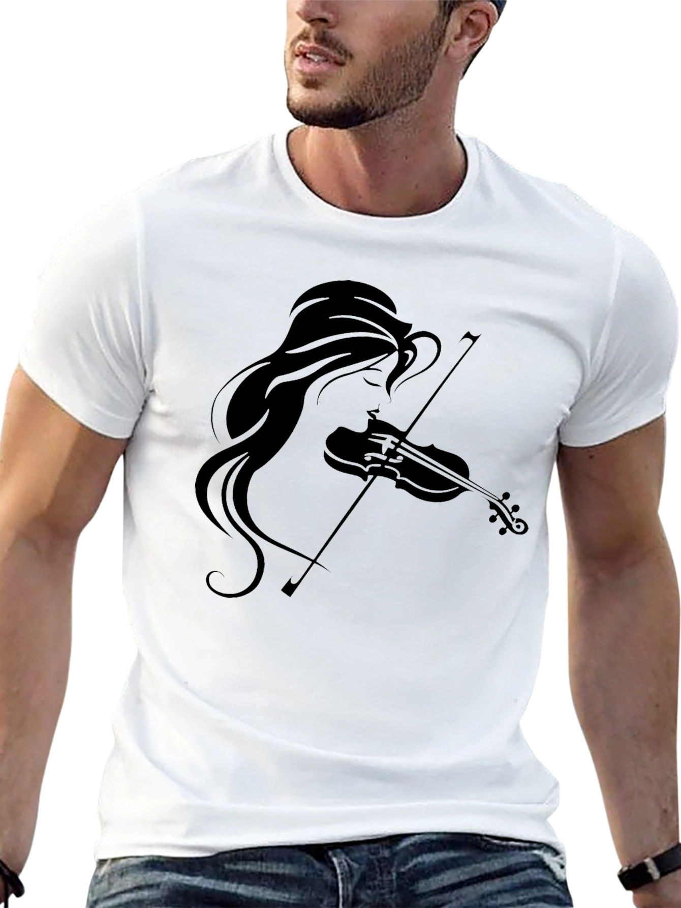 Violin Girl Graphic Tee - Black Cotton T-Shirt