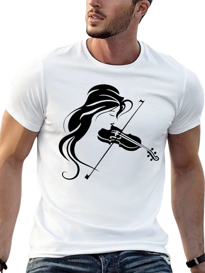 Violin Girl Graphic Tee - Black Cotton T-Shirt