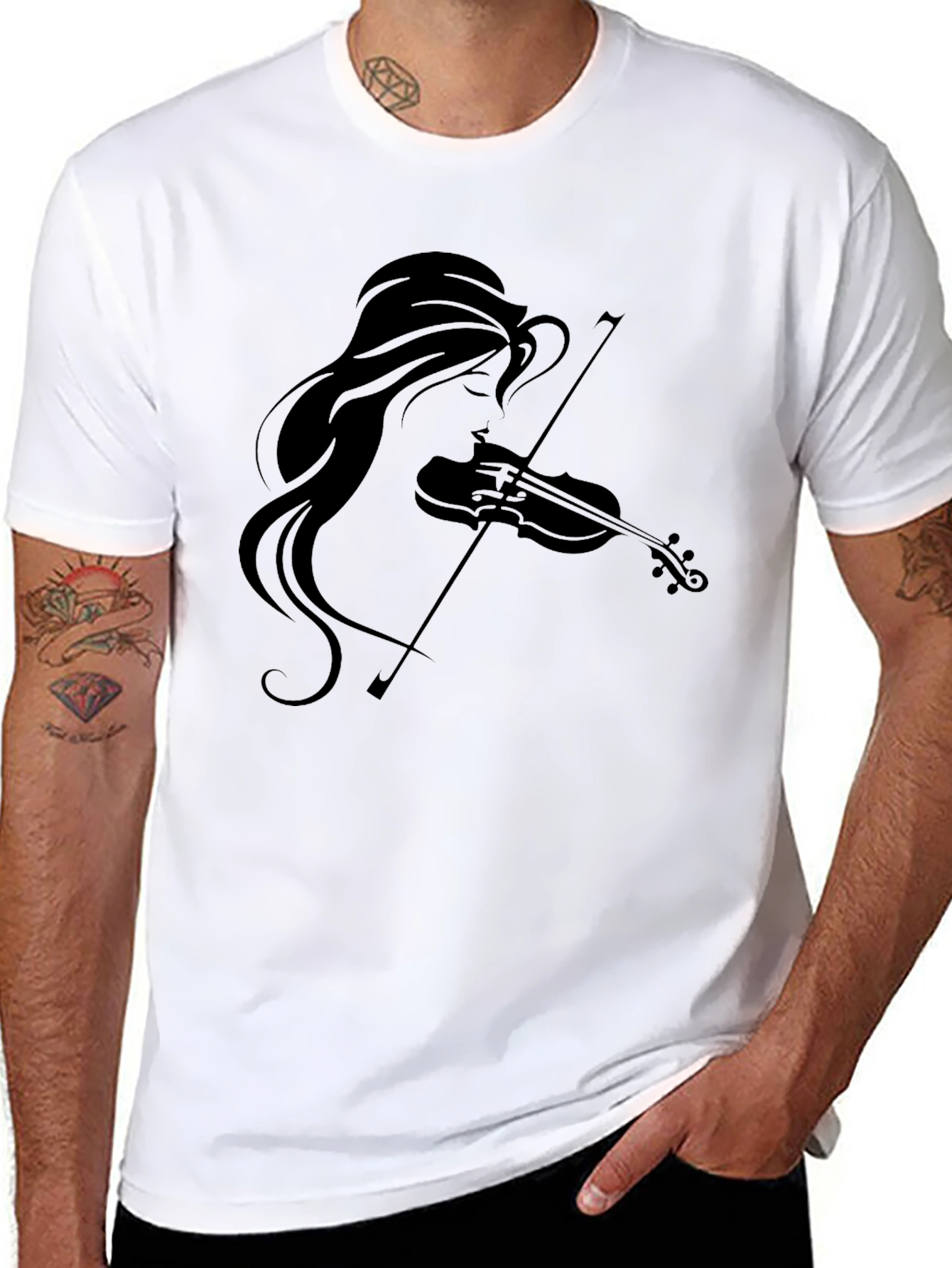 Violin Girl Graphic Tee - Black Cotton T-Shirt