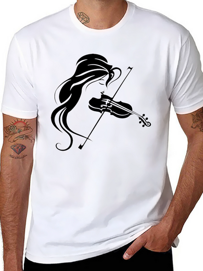 Violin Girl Graphic Tee - Black Cotton T-Shirt