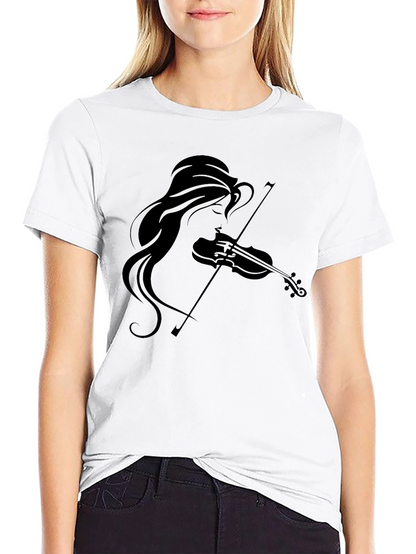 Violin Girl Graphic Tee - Black Cotton T-Shirt
