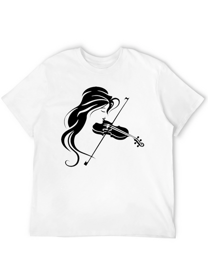 Violin Girl Graphic Tee - Black Cotton T-Shirt