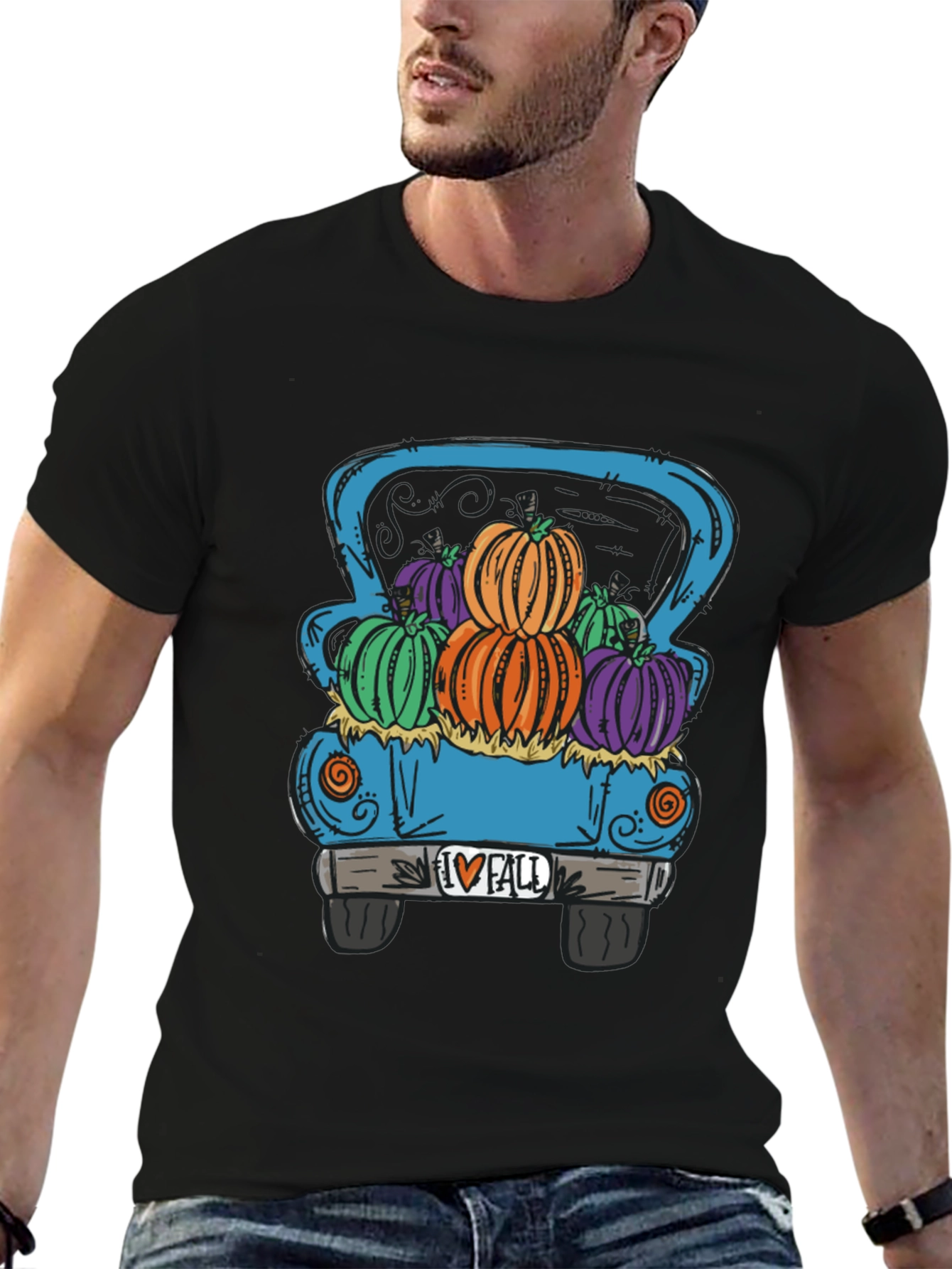 Fall Pumpkin Truck Graphic Tee - Black