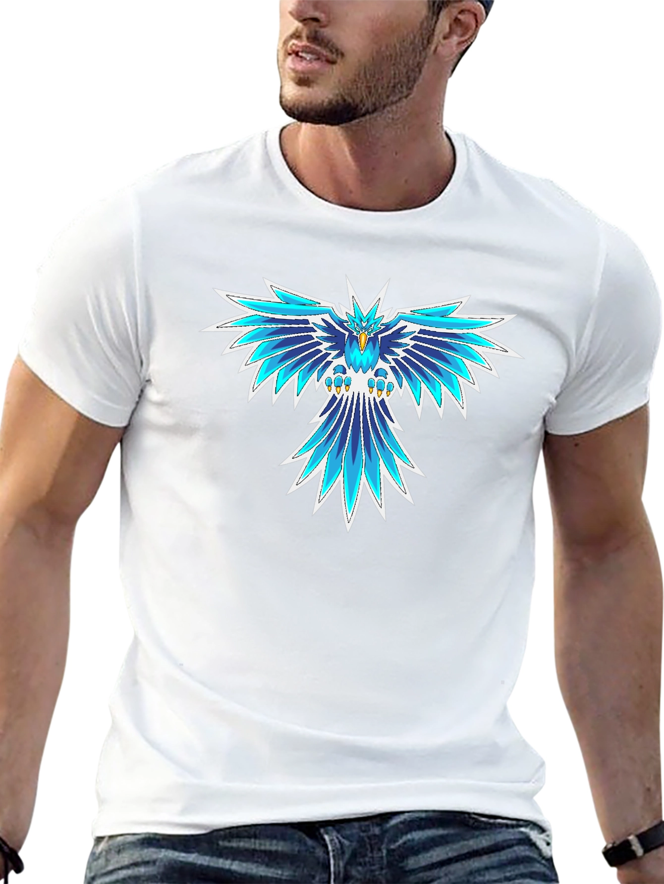 Cool Blue Phoenix Graphic Black T-Shirt