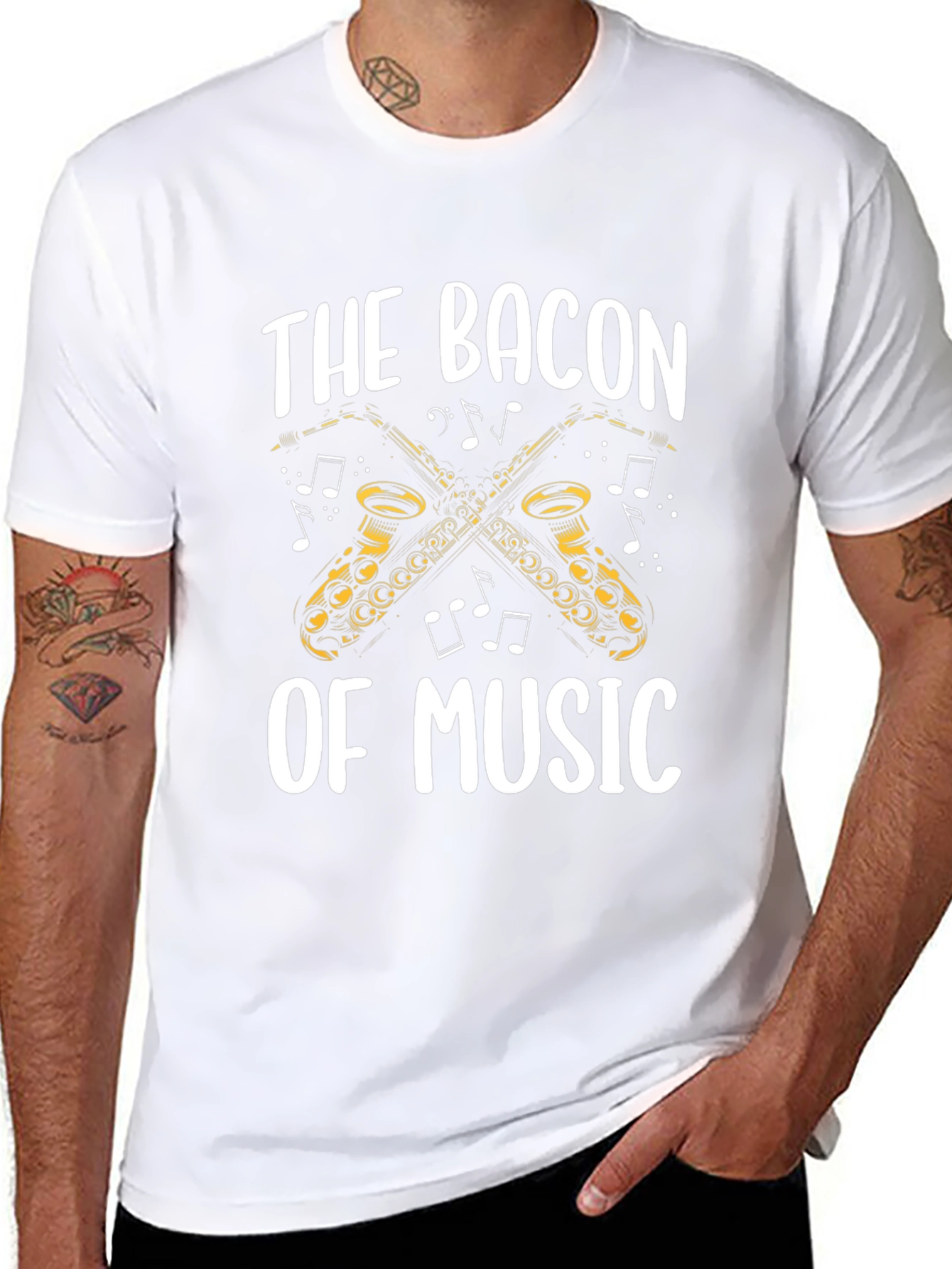 Bacon of Music Saxophone T-Shirt - Black Cotton Tee