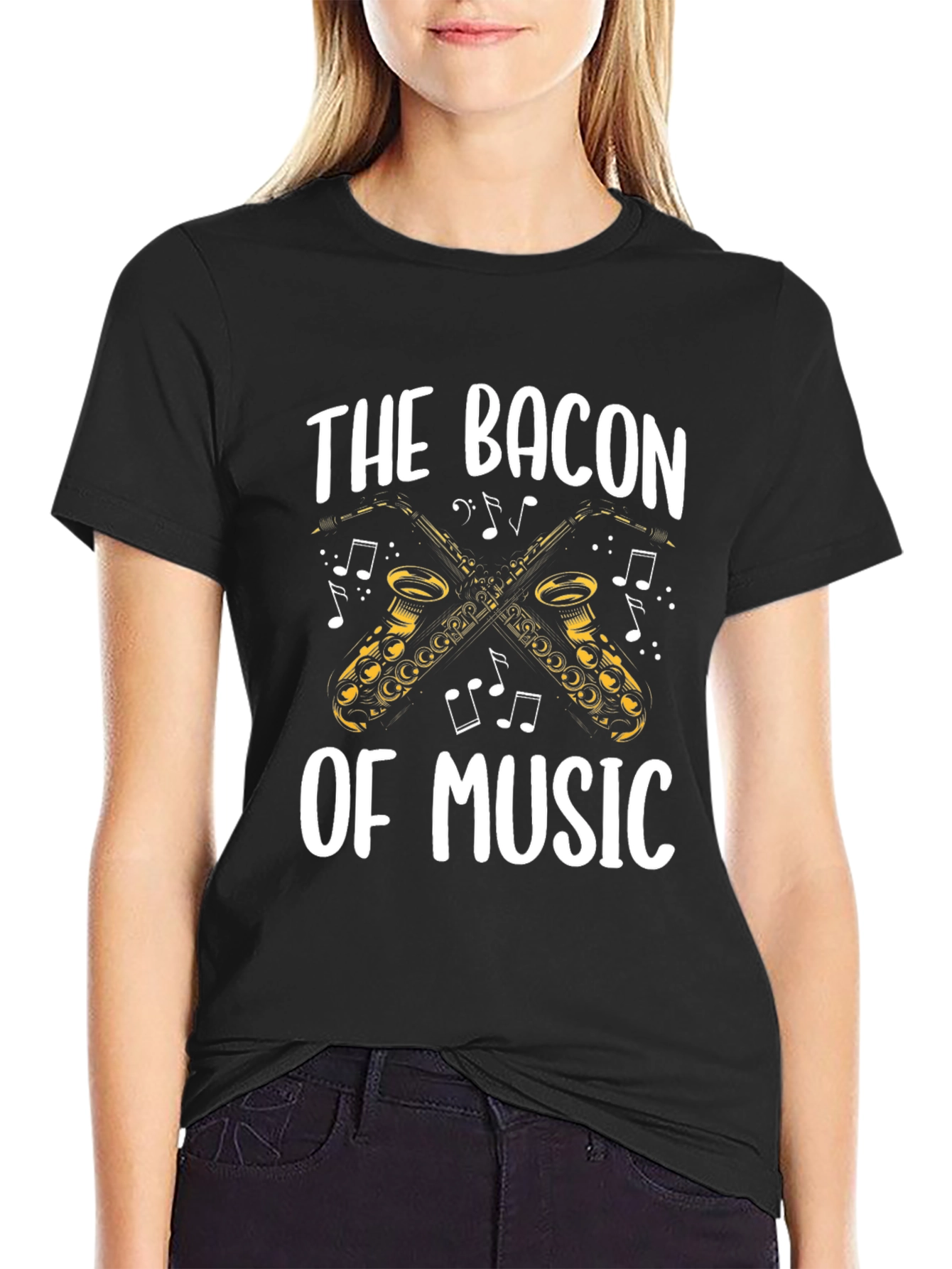 Bacon of Music Saxophone T-Shirt - Black Cotton Tee