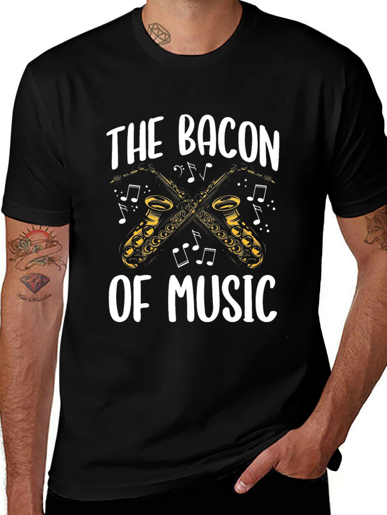 Bacon of Music Saxophone T-Shirt - Black Cotton Tee