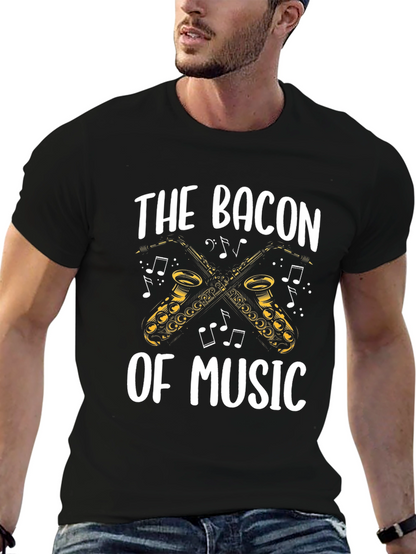 Bacon of Music Saxophone T-Shirt - Black Cotton Tee