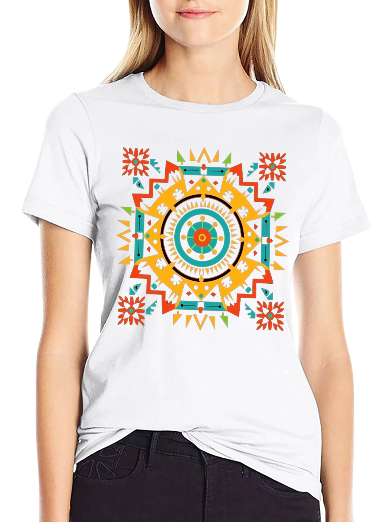 Geometric Aztec Pattern Mens Black T-Shirt