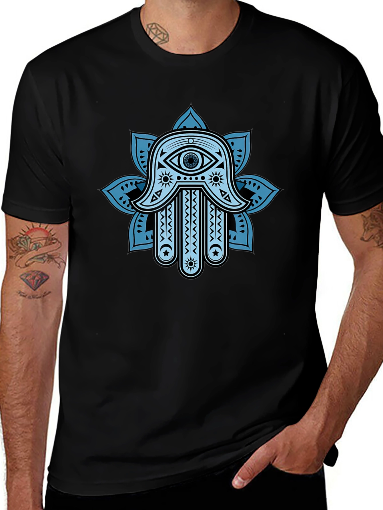 Hamsa Hand Graphic Print Crew Neck T-Shirt