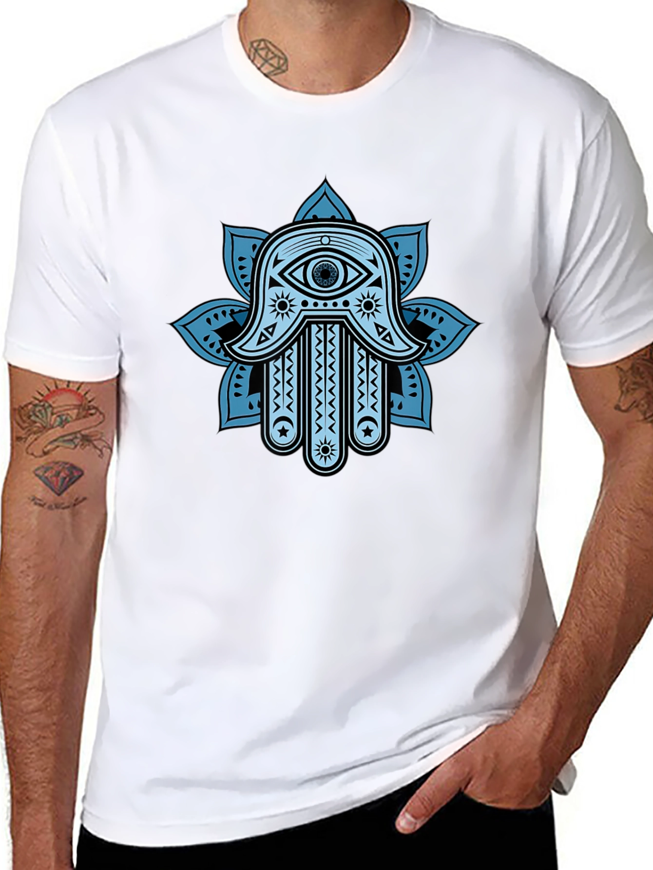 Hamsa Hand Graphic Print Crew Neck T-Shirt