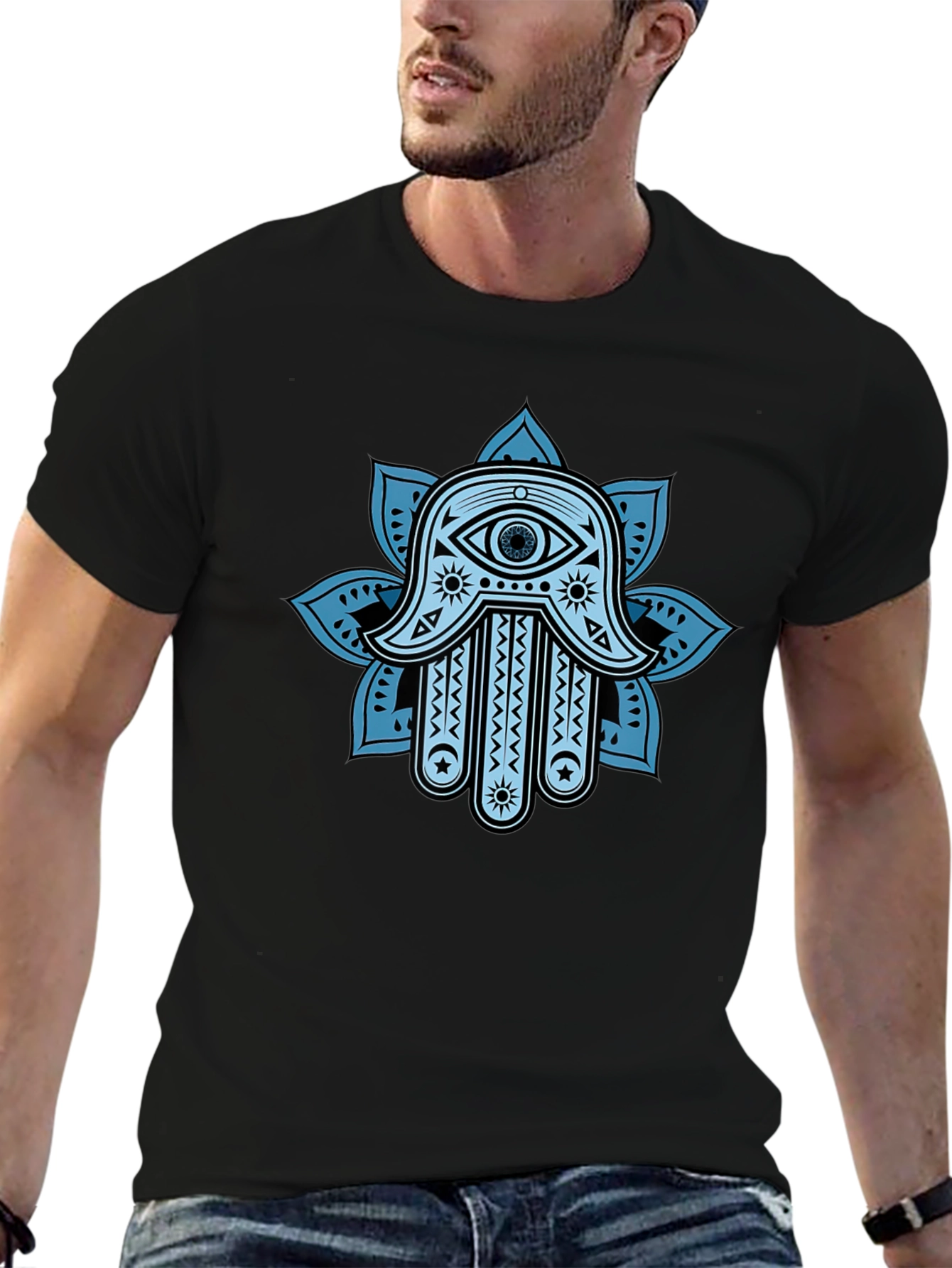 Hamsa Hand Graphic Print Crew Neck T-Shirt