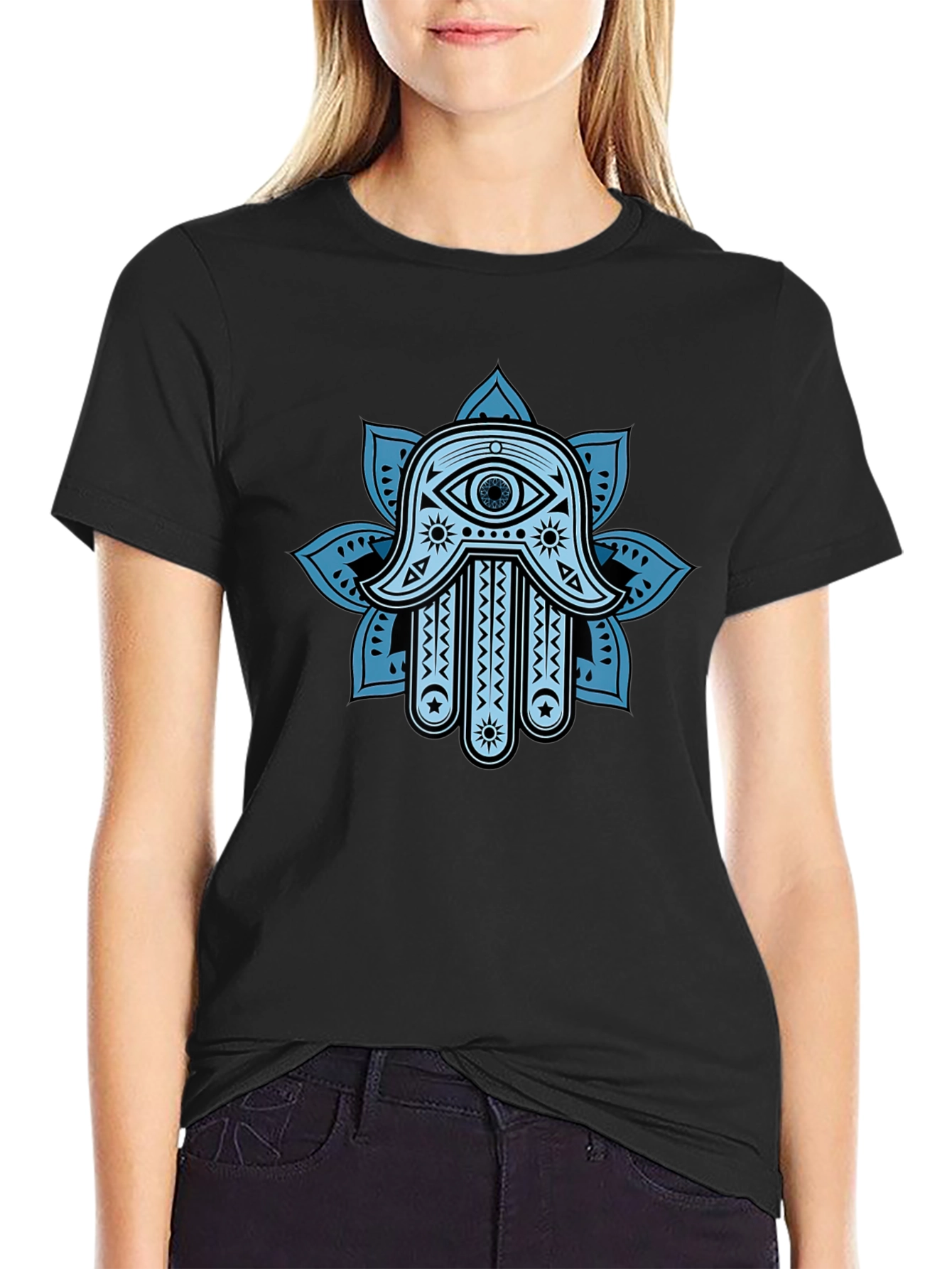 Hamsa Hand Graphic Print Crew Neck T-Shirt