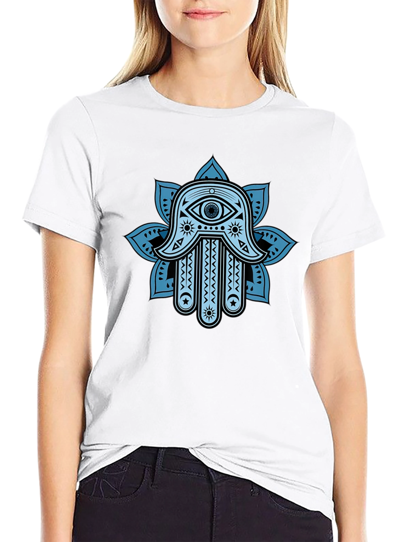 Hamsa Hand Graphic Print Crew Neck T-Shirt